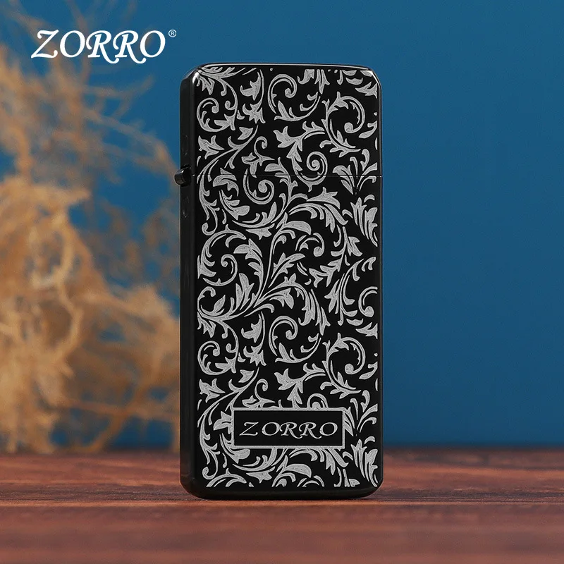 ZORRO-Ultra-thin Brass Kerosenei Lighter for Boys and Girls, Ultra-thin, Black Ice, Creative Personality, Portable Lighter