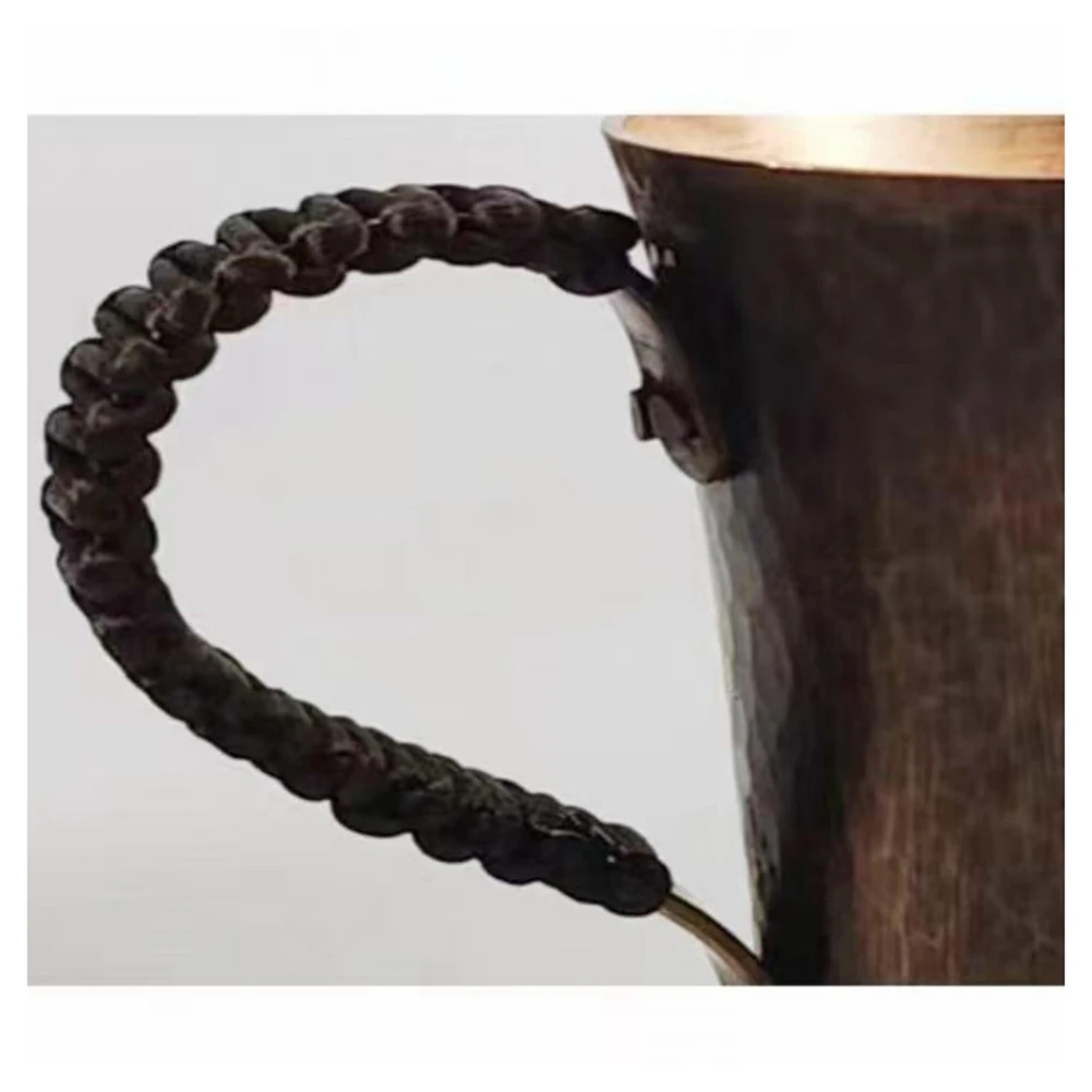Vintage Pure Copper Coffee Cup,Mug Tumbler Engraving Hammer Texture Woven Handle 450 Ml Beer Mug,Tea Cup Tableware