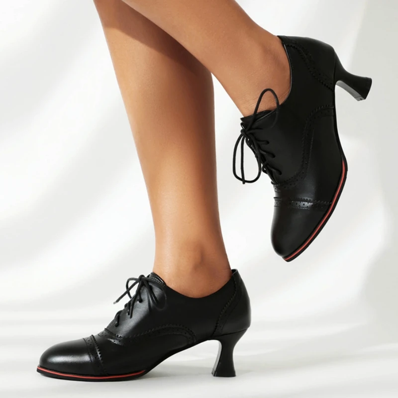 Vintage Low Short Heels Pumps Loafers Shoes Blue Red Black Women\'s Heeled Lace-up Casual Party Office Shoes Large Size 45 50