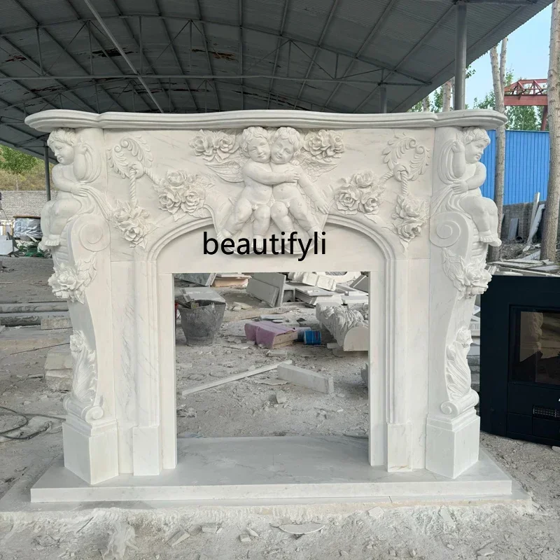 Marble   French Fireplace White Marble Angel Fireplace Villa Living Room Fireplace Decoration