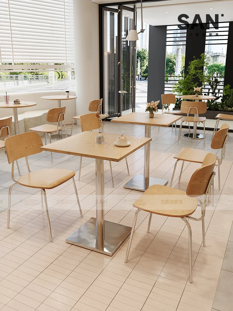 

Cream style cafe table and chair combination Internet celebrity milk tea baking shop Ocean plate table casual dining bar dining