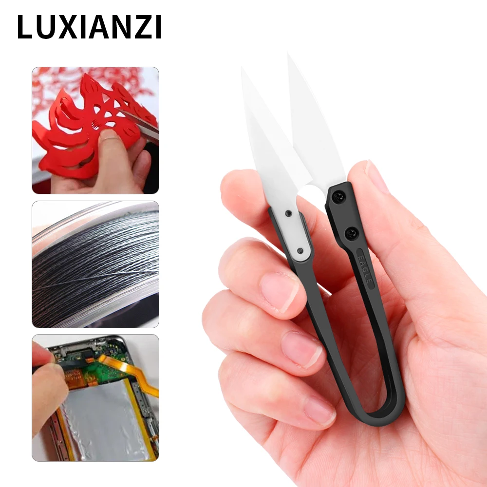 LUXIANZI Portable Ceramics Hand Scissors For School Journal Sticker DIY Art Scissor Plastic Craft Sewing Mini Cutting Shears