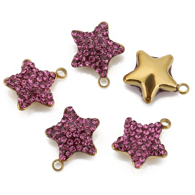 5pcs 11mm Stainless Steel Micro Rhinestone Colorful Star Charms Pendant for DIY Earrings Necklace Bracelet Luxury Jewelry Making