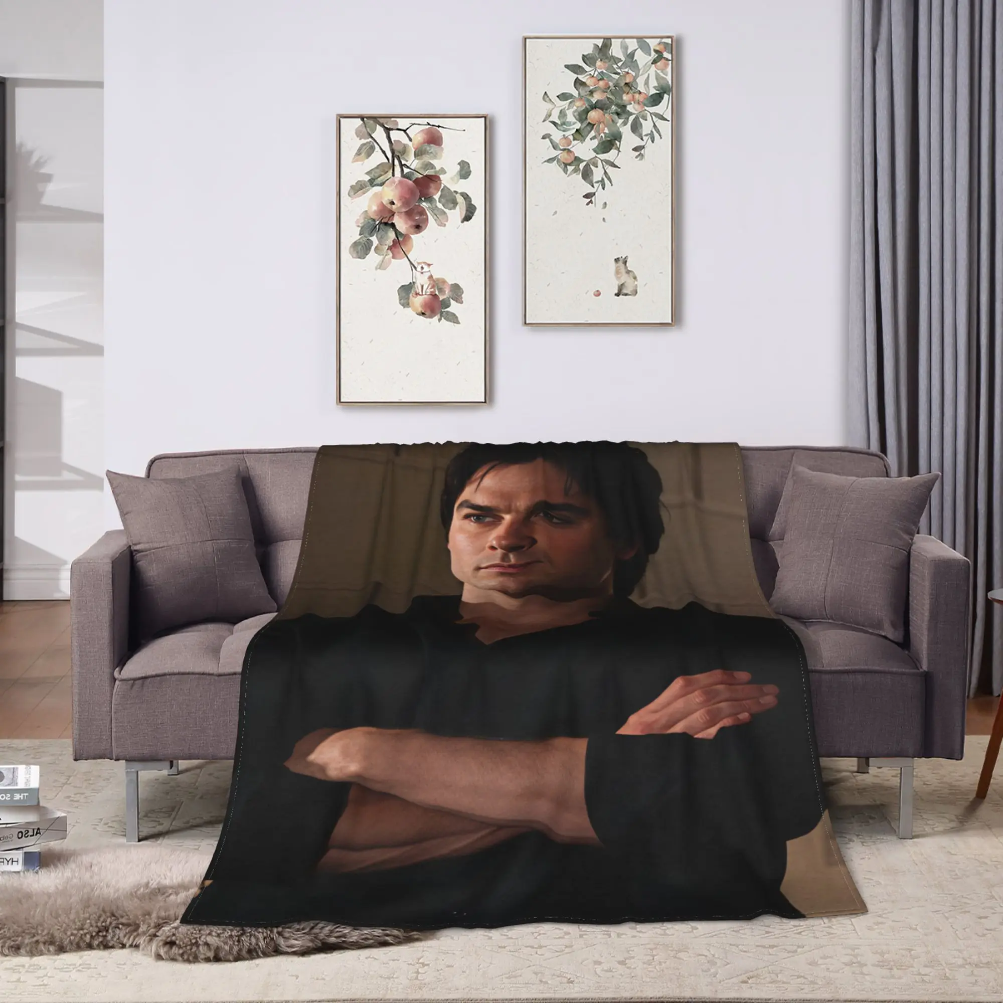 Ian Somerhalder Blanket  Warm Funny Plush Throw Blanket For Couch Chair Sofa Bed Travel Office Flannel Bedspread Bed Cover