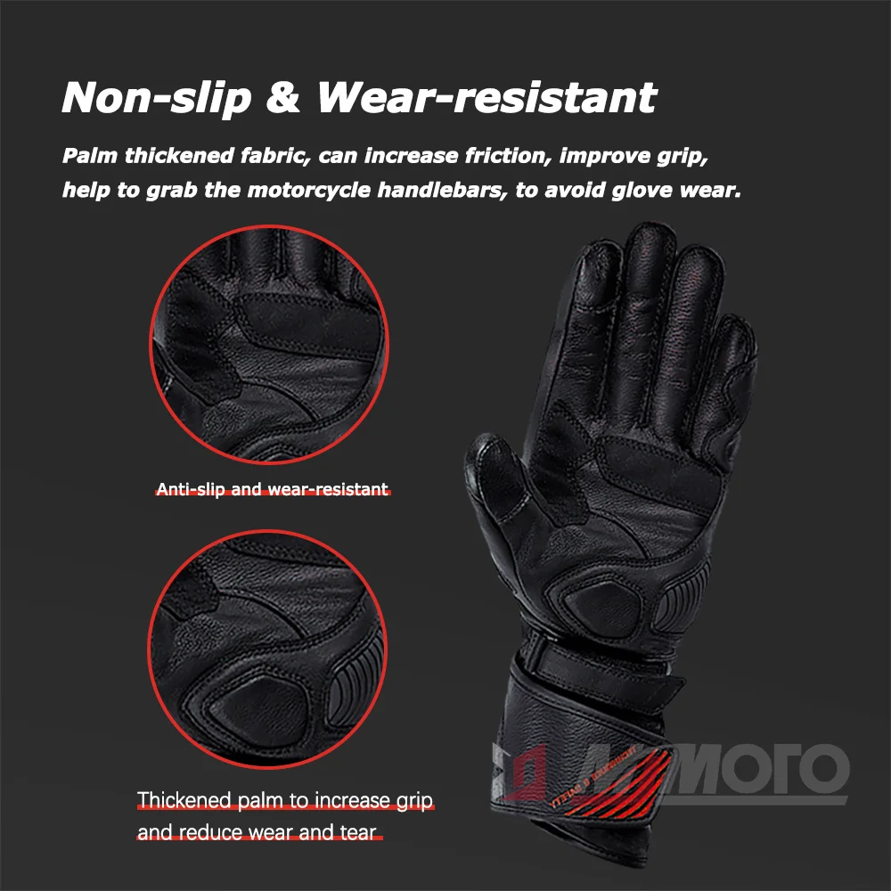 Sheepskin Leather Motorcycle Glove Carbon Fiber Shell Anti-drop Motocross Glove Waterproof Keep Warm Motorbike Glove Touchscreen