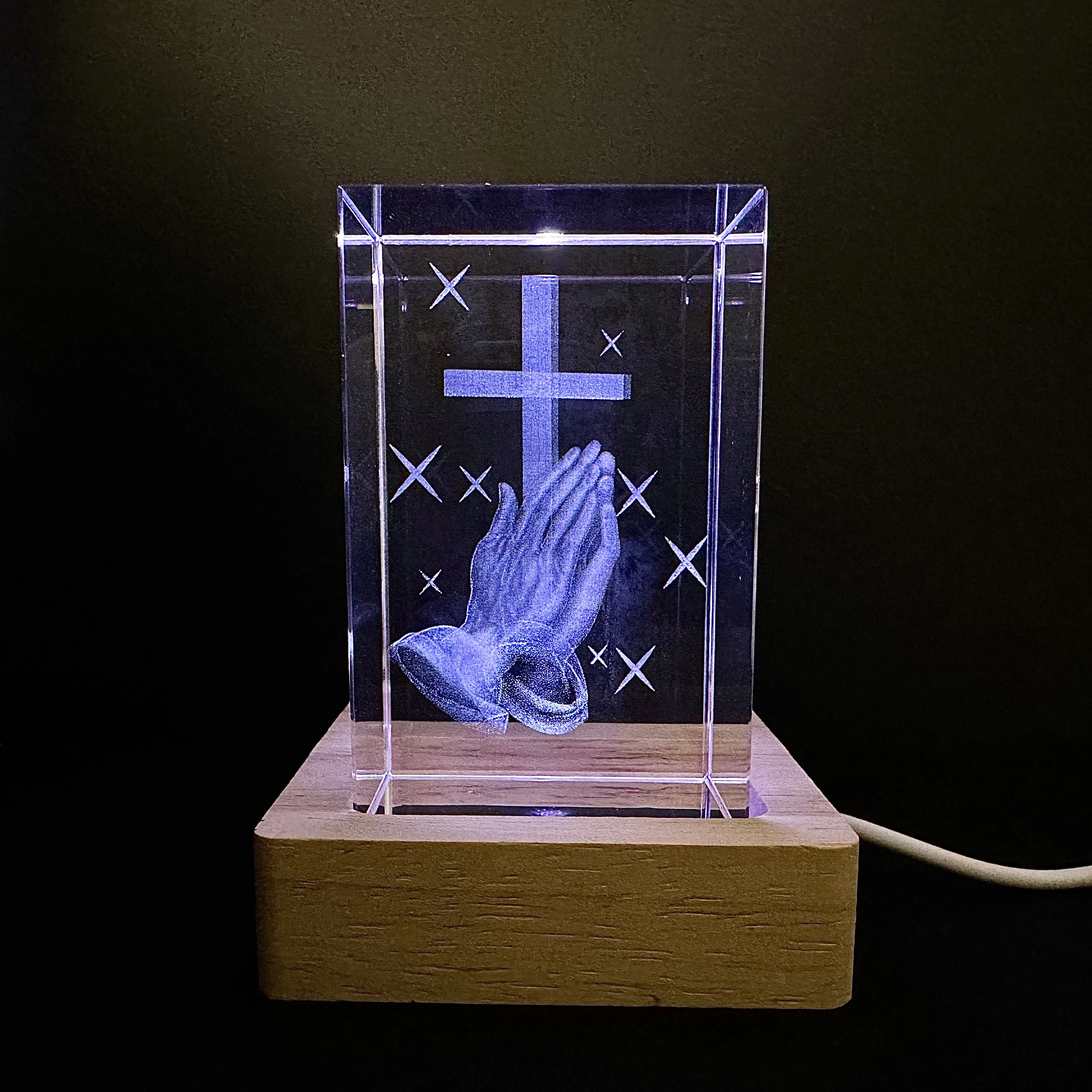 

Хрустальный светодиодный ночник с молятыми руками и стеклянным основанием, декоративный подарок для спален, гостиных, дней рождения, Дня матери, отца D