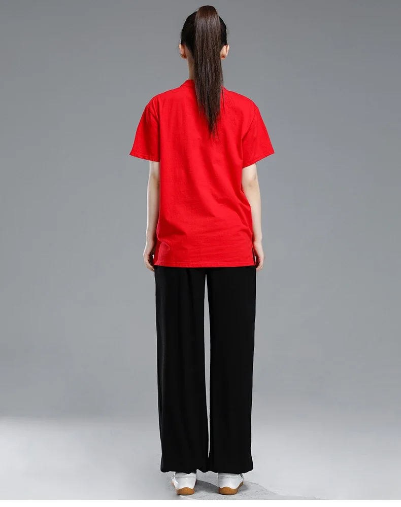 Tai Chi T-short short sleeved  summer men's and women's Tai Chi T-shirt solid color cotton team competition