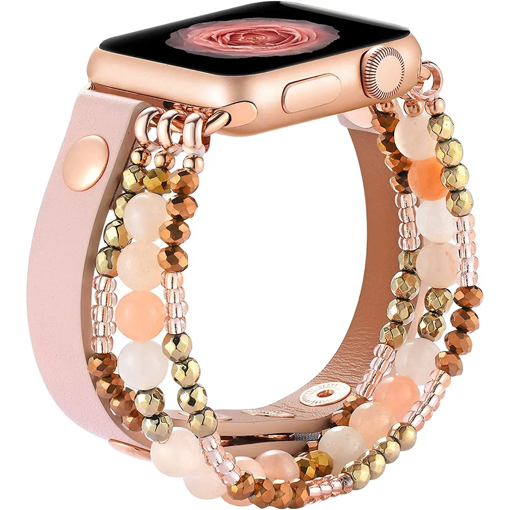 

Ремешок Женский из кожи и бижутерии, браслет для Apple Watch Band 49 мм 45 мм 41 мм 44 мм 40 мм 42 мм 38 мм, iWatch Ultra 8 7 6 5 4 3 SE