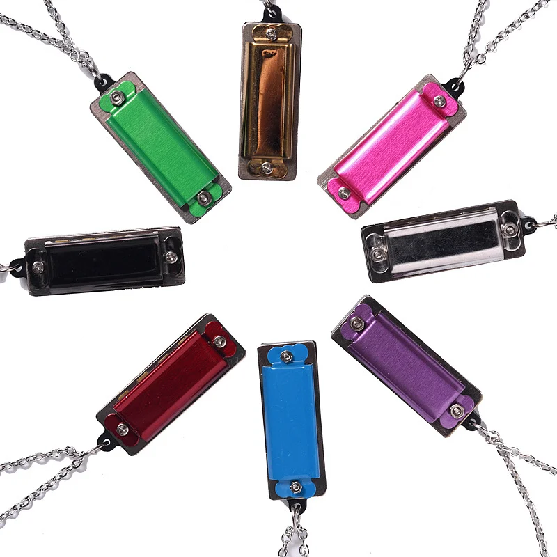 1Pcs MIni Harmonica Necklace 4 Hole 8 Tone Protable Harmonica Music Instruments Children\'s Gifts Color Random