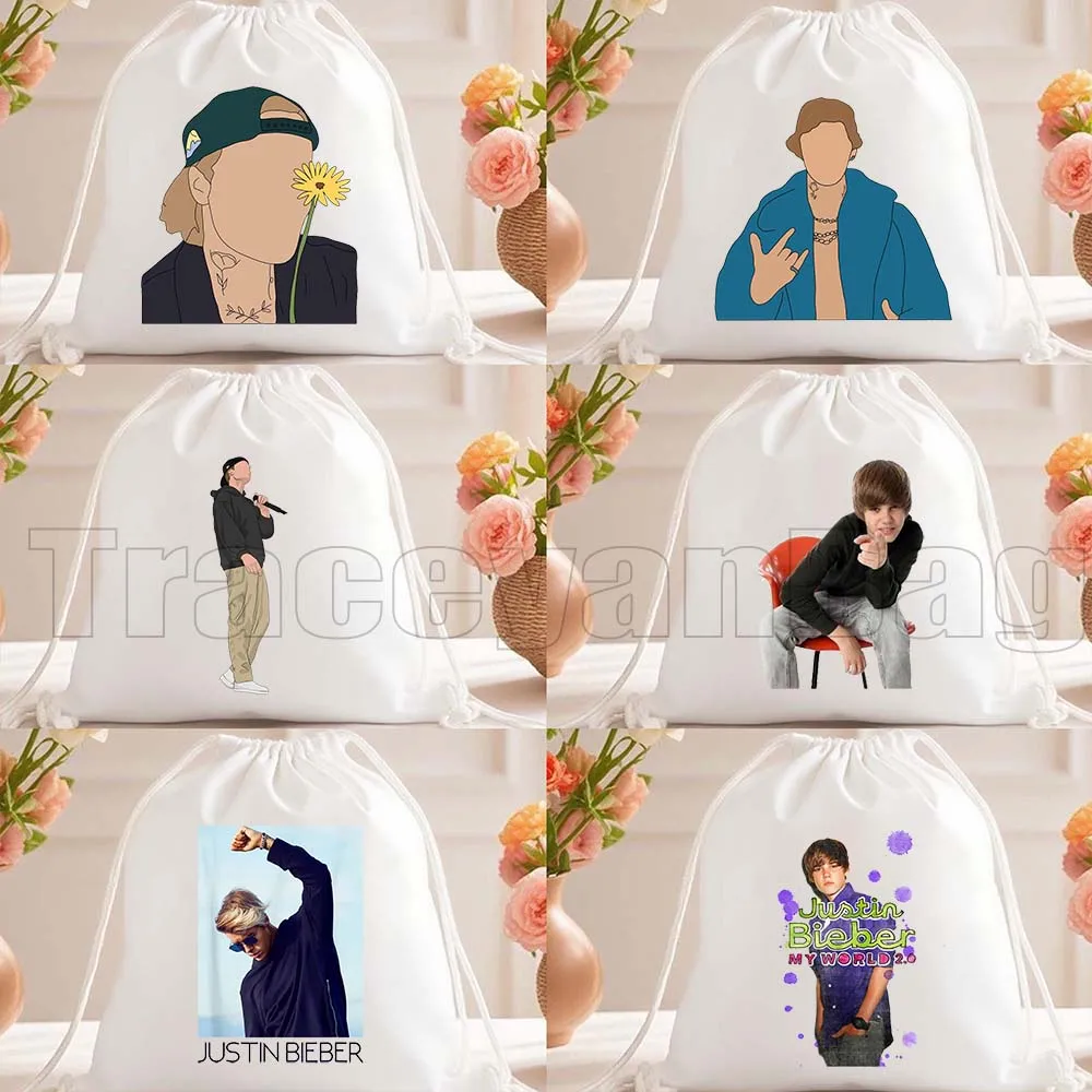 

Justin Bieber Music Singer Poster JBiebs Portrait Cute Gift Peaches Cotton Drawstring Bags Soccer Backpack Sackpack String Bag