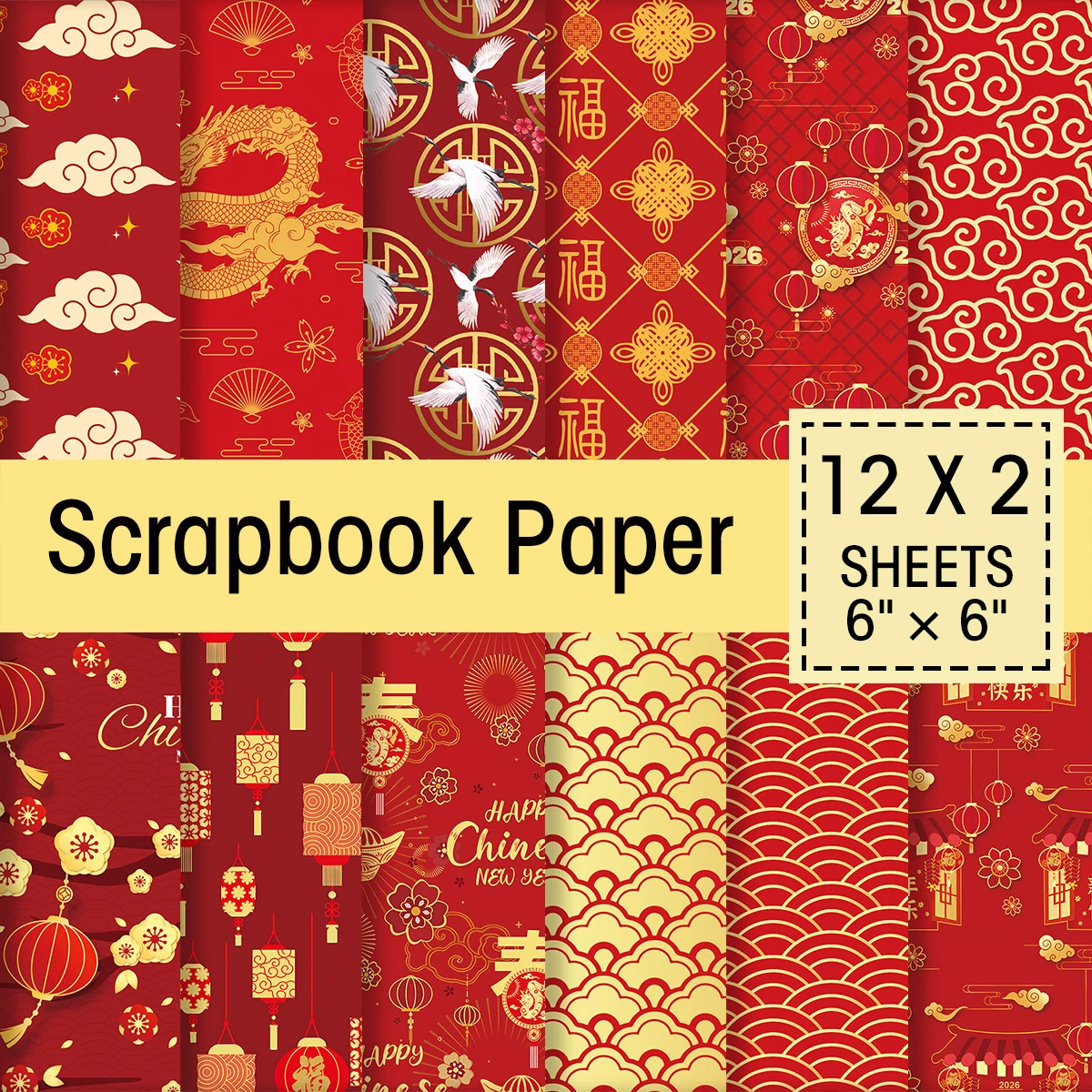 

24 Sheets Red & Golden Design Chinese New Year Scrapbook Paper,Decorative Craft Paper For Diy Projects,Scrapbooking,Party Decor