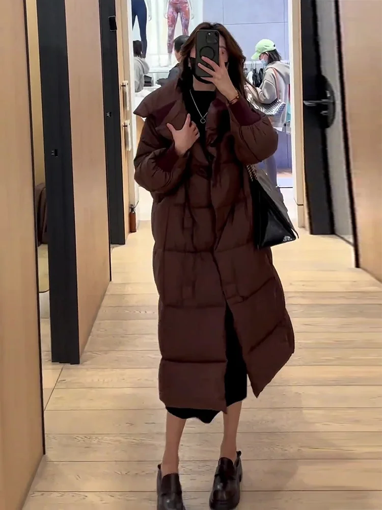 Nuevo Invierno 2025 Faion Thi blanco Du abajo con capucha de longitud media para mujer Puffer Jaet abrigo Sli Commute Sle