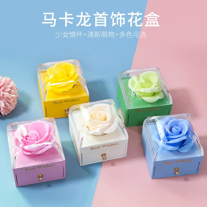 2022 rose flower jewelry box new macaron color flower box jewelry packaging box storage box