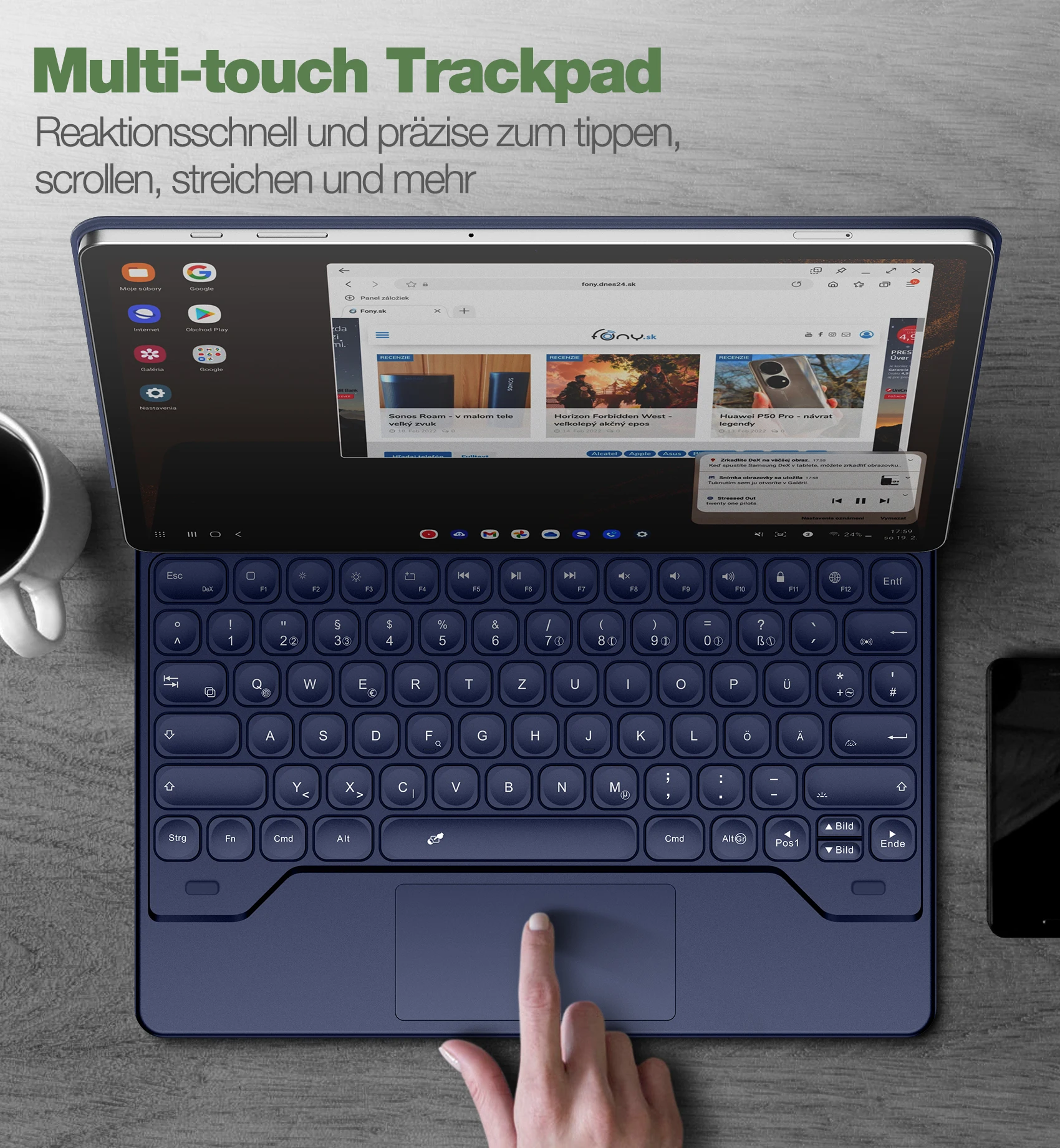 Imagem -03 - Capa de Livro Magnética Destacável Teclado sem Fio Multi-touch Samsung Galaxy Tab s9 fe Plus s8 Plus s7 Plus