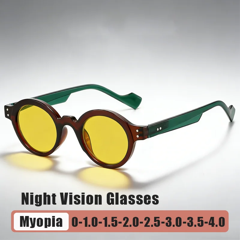 

Miding Fashion Round Frame Night Vision Myopia Glasses Driver-Specific Anti-Glare Minus Diopter Eyeglasses Diopter 0 To -4.0