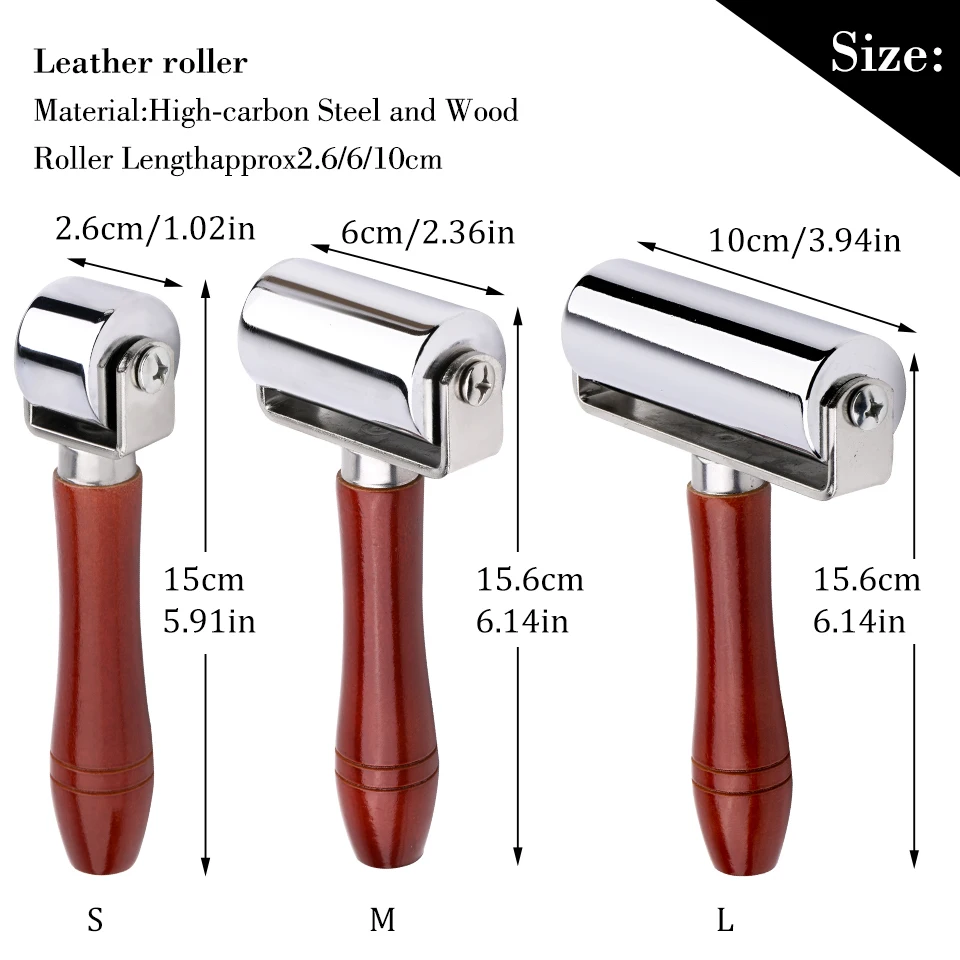 LMDZ 26/60/100mm Leather Press Edge Roller Glue Laminating Tool Leather Edge Creaser Smoother Steel Iron Roller DIY Handmade