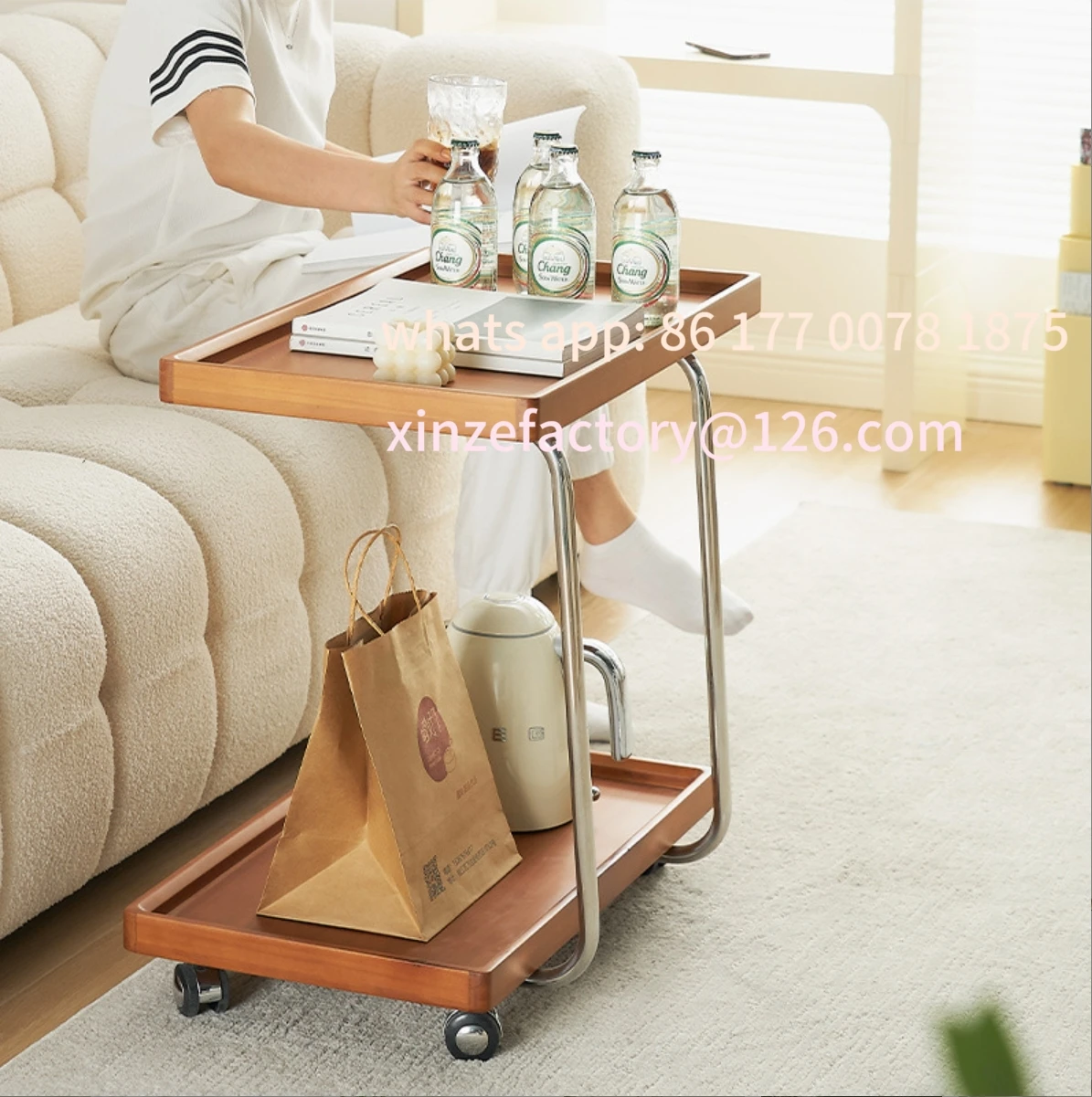Customizable Solid Wood Sofa, Side Table, Small Corner, Several Living Rooms Can Be Moved, Light High-end Cart Table