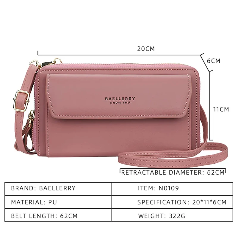 Baellerry New Women Bag Wallet Double Zipper Large Capacity Handbags Female Purse Phone Pocket Crossbody Shoulder Bags For Girls