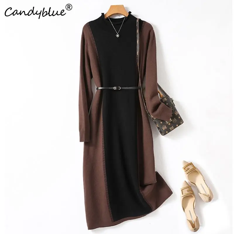 

French Classic Vintage Elegant O-Neck A-Line Comfortable Loose Women's Dress Long Sleeve Chic Mid-Calf Dresses for Women 2023