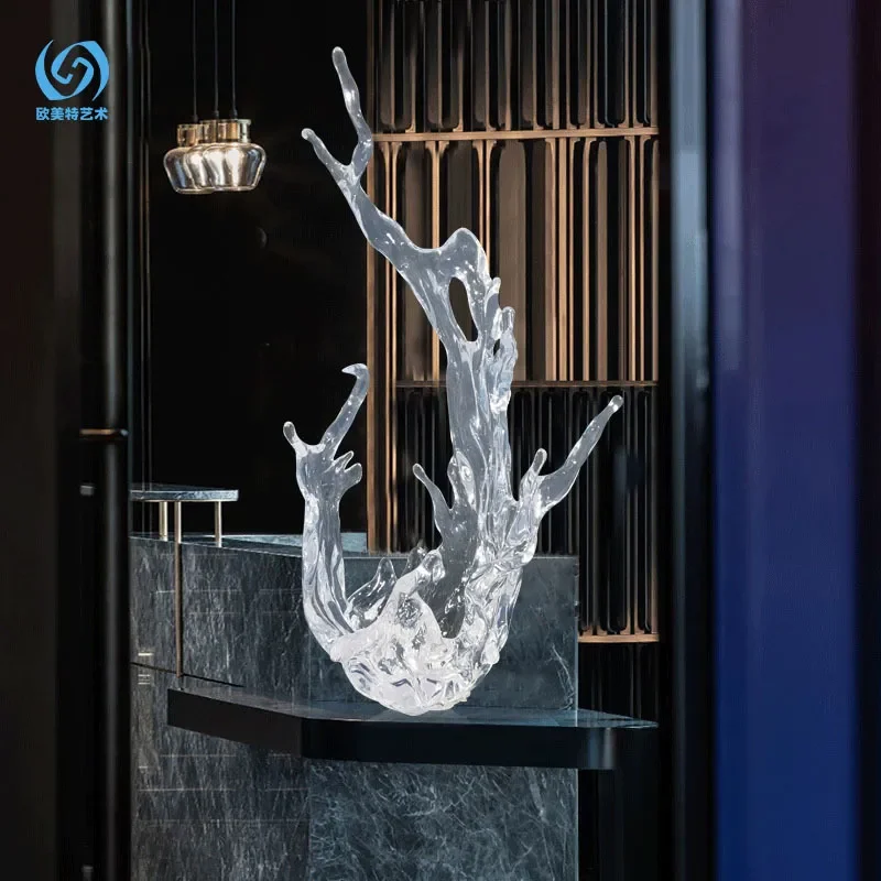 Modern Abstract Wave Sculpture Transparent Resin Art Decor for Hotel Lobby Club Creative Blue White Ornament Home Office
