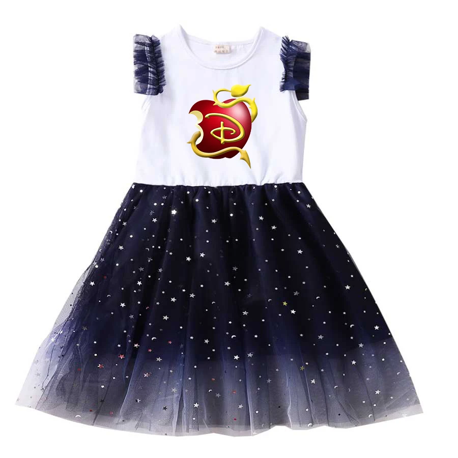 Descendants Summer Kids Dresses for Girls Kids Cartoon Short Sleeve Princess Dress Children's Prom Mesh Dresses