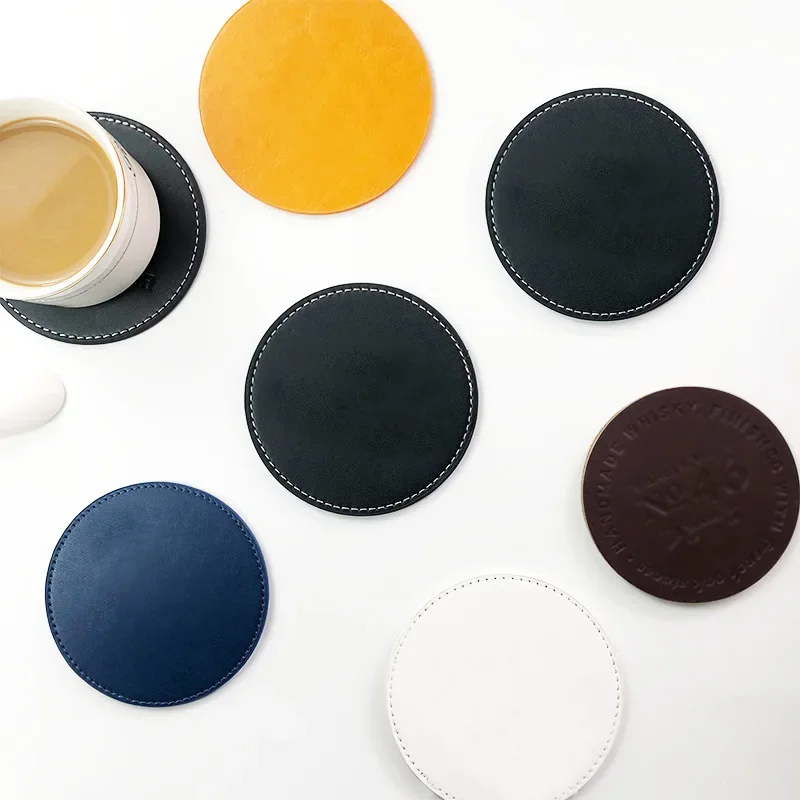 Creative Round PU Coasters Coffee Mat Tea Cups Heat Insulation Anti-slip High Temperature Resistant Mats Things for The Kitchen