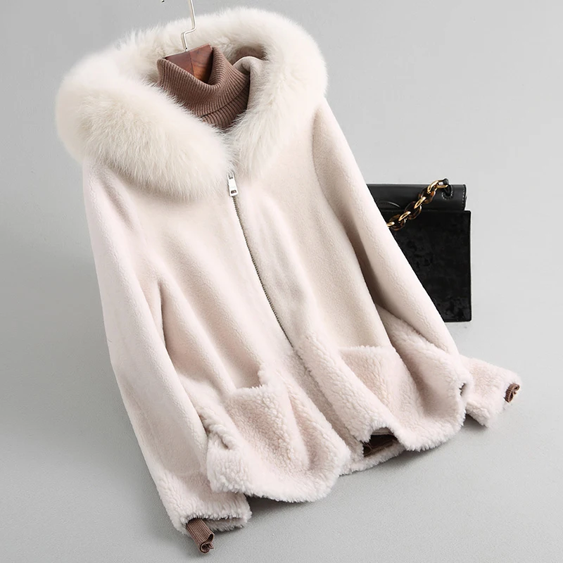 Harppihop Real sheep fur coat jacket overcoat women\'s winter warm genuine fur coats overcoat