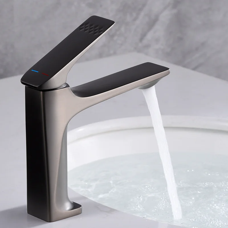 

All-copper Basin Faucet, Gun Gray, for Bathroom Washbasin, Household Bathroom Faucet, Hot and Cold Water Honeycomb Blister