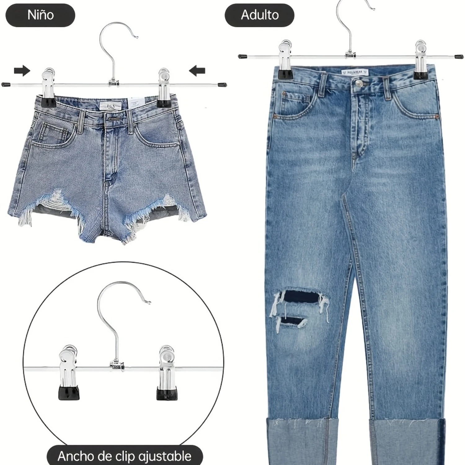 

Pants Hangers Set w/ Adjustable Clips, Non-slip Trousers Rack, Durable Metal Coat Hanger, Swivel Hook for Skirt, Jeans Bra