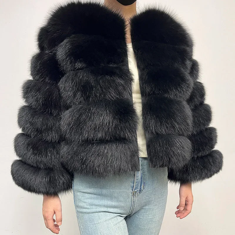 new 2024 Black Natural Real Fox Fur Coat Women Winter Warm Luxury Fur Jacket Detachable Long Sleeve Female Vest Furry clothing