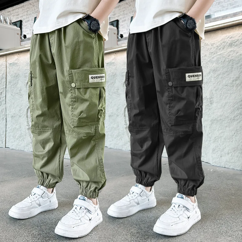 Teen Boys Cotton Cargo Pants Children Casual Green Sweatpants Three-dimensional High Visibility Sports Pants Children's Clothing