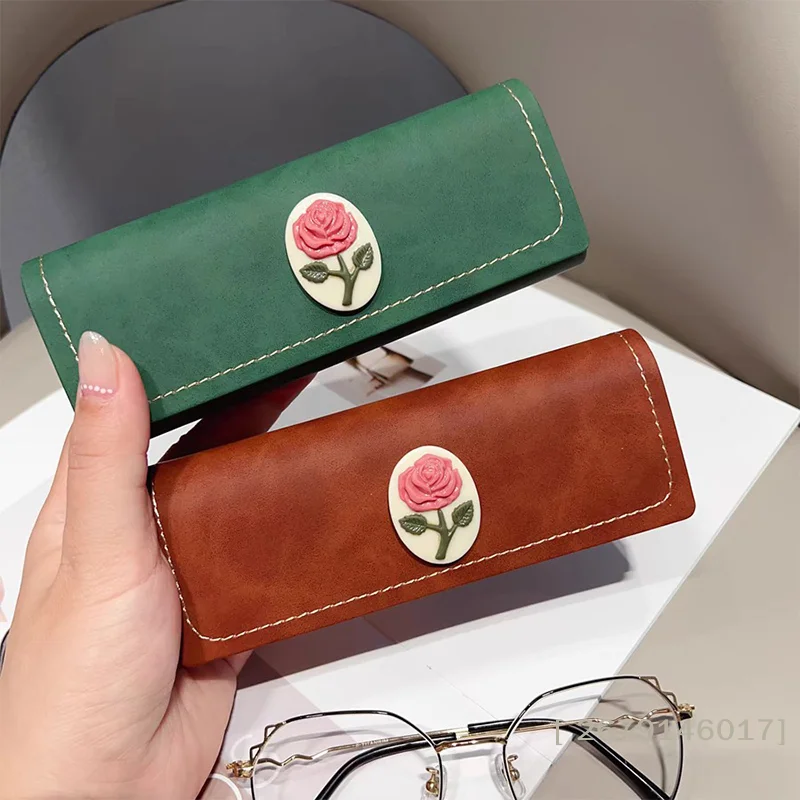【YY26】Vintage Fashion Brillenetui mit Rosenmuster, Aufbewahrungsbox für Sonnenbrillen, Unisex, druckfeste Brillentasche aus PU-Leder