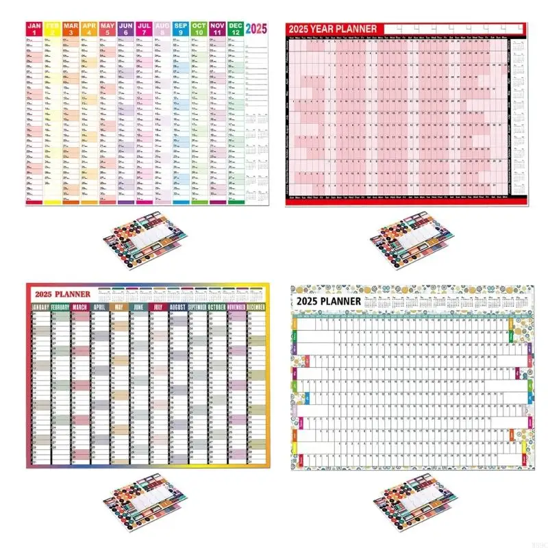 W89C 2025 roczny planer 2025 Kalendarz ścienny domowy 2025 Pełny rok na wyświetlenie kalendarza