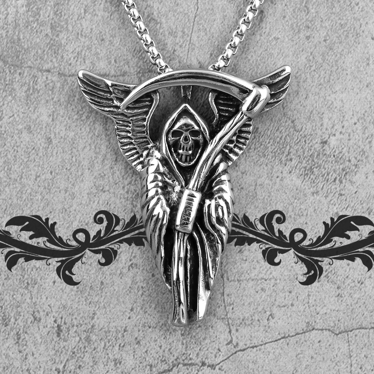 Grim Reaper Death God Skull Men Necklaces Pendants Chain Gothic for Boy Male Stainless Steel Jewelry Creativity Gift Wholesale