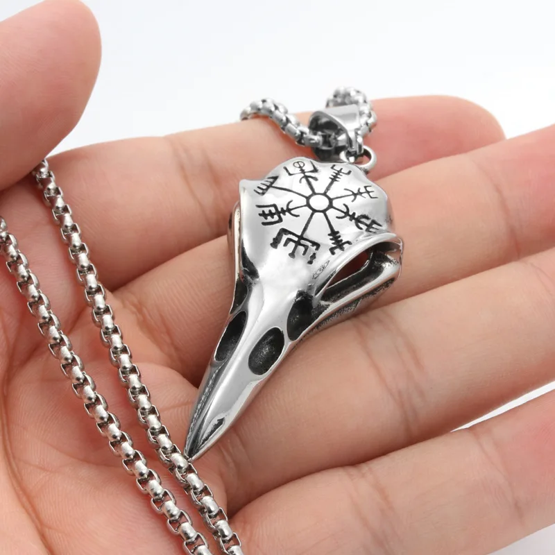 Mens Jewellery Stainless Steel Necklace Men Viking Pirate Symbol Vintage Crow Hawkbeak Pendant Hip Hop Punk Party Jewelry Gift