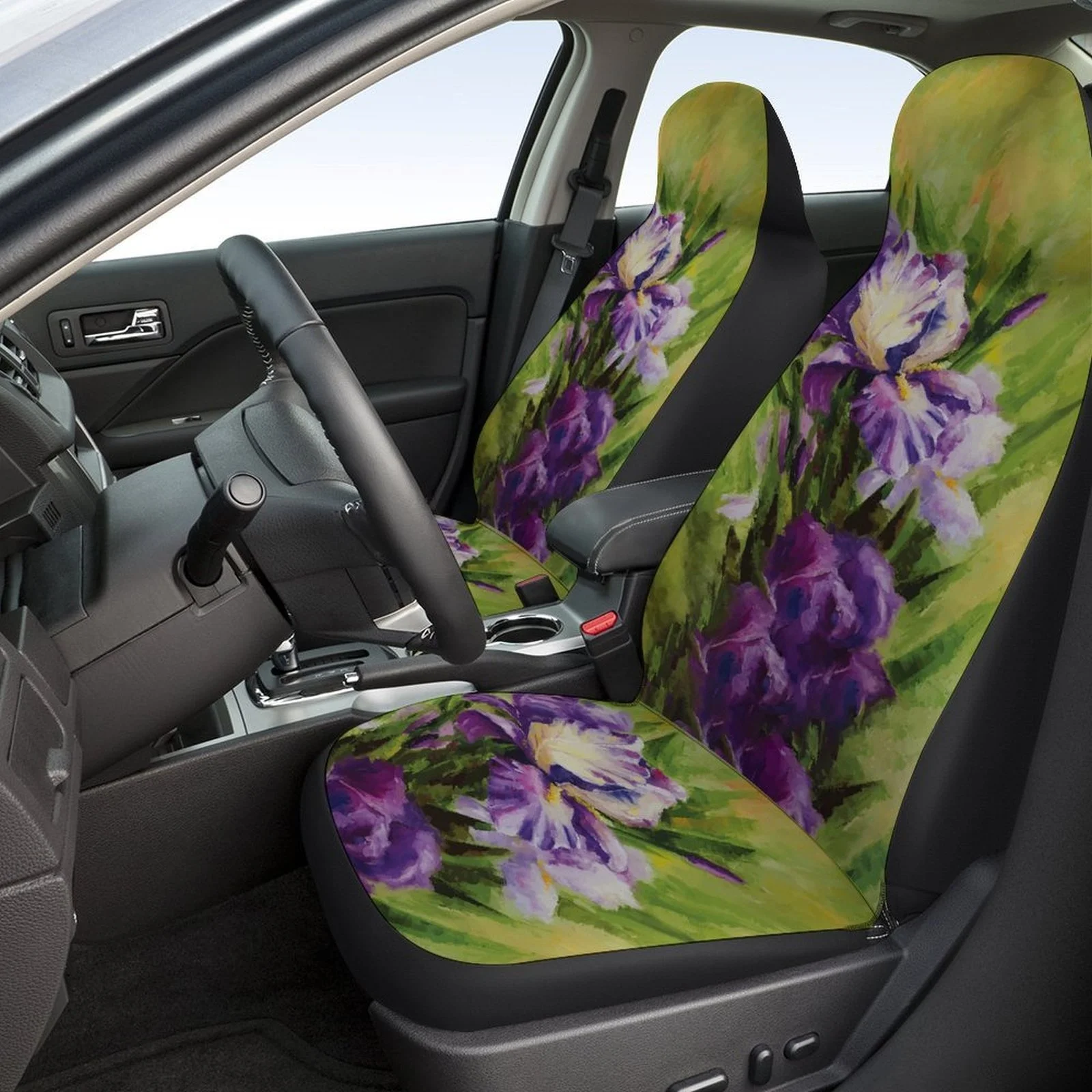 

2pcs Car Seat Covers Fit Front Seat Covers With Vibrant Oil Painting Floral Art Design, Breathable Non-Slip Fabric, Machine Wash