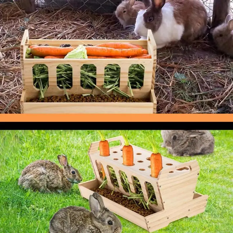 Bunny Hay Feeder Hay Holder Feeding Station Large Bunny Hay Rack Wooden Rabbit Feeder With Detachable Top For Rabbit Guinea Pigs