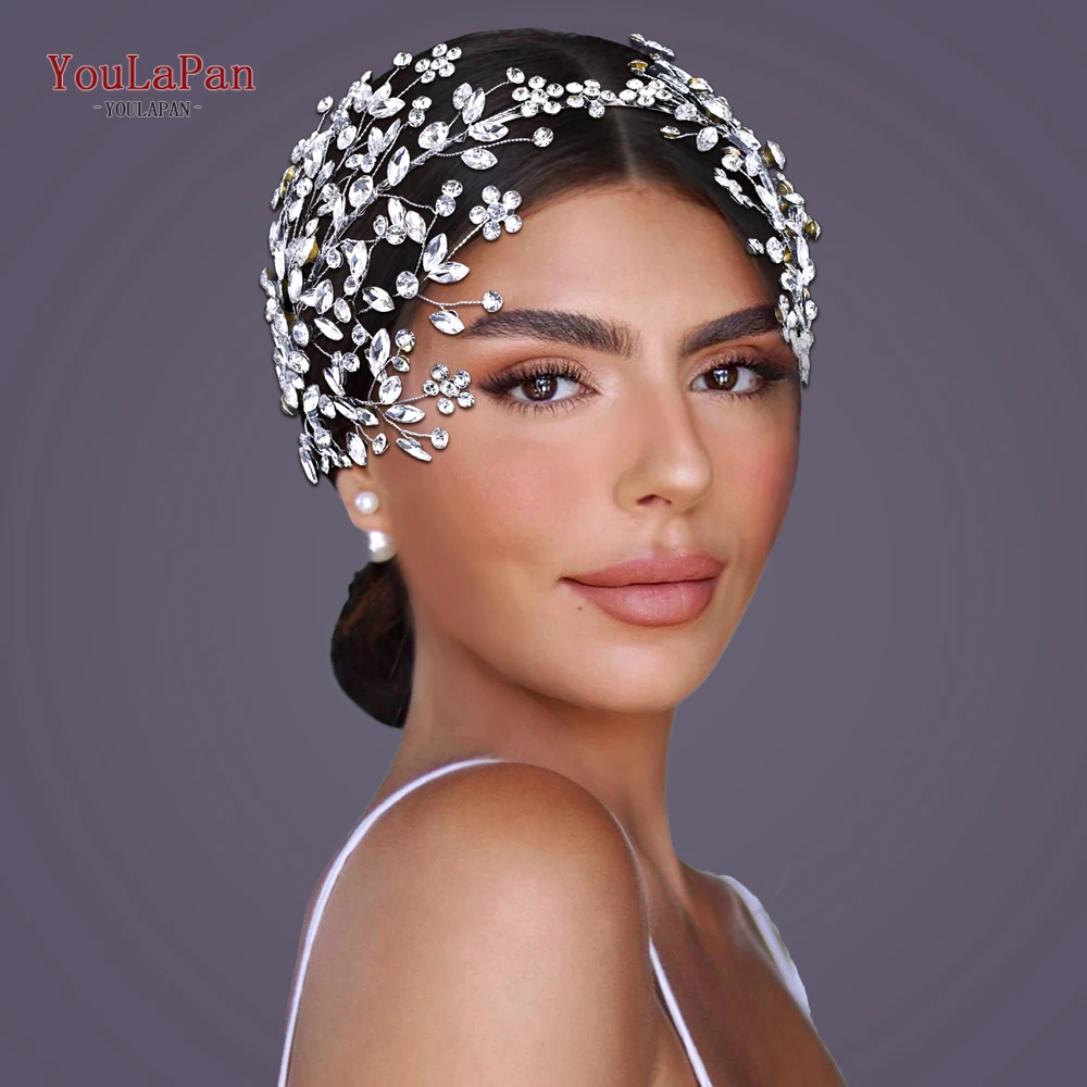 TOPQUEEN, aro para la cabeza de boda de Color plateado, diadema de novia con diamantes de imitación de lujo, accesorios para el cabello hechos a mano, tocados de moda para mujer HP794