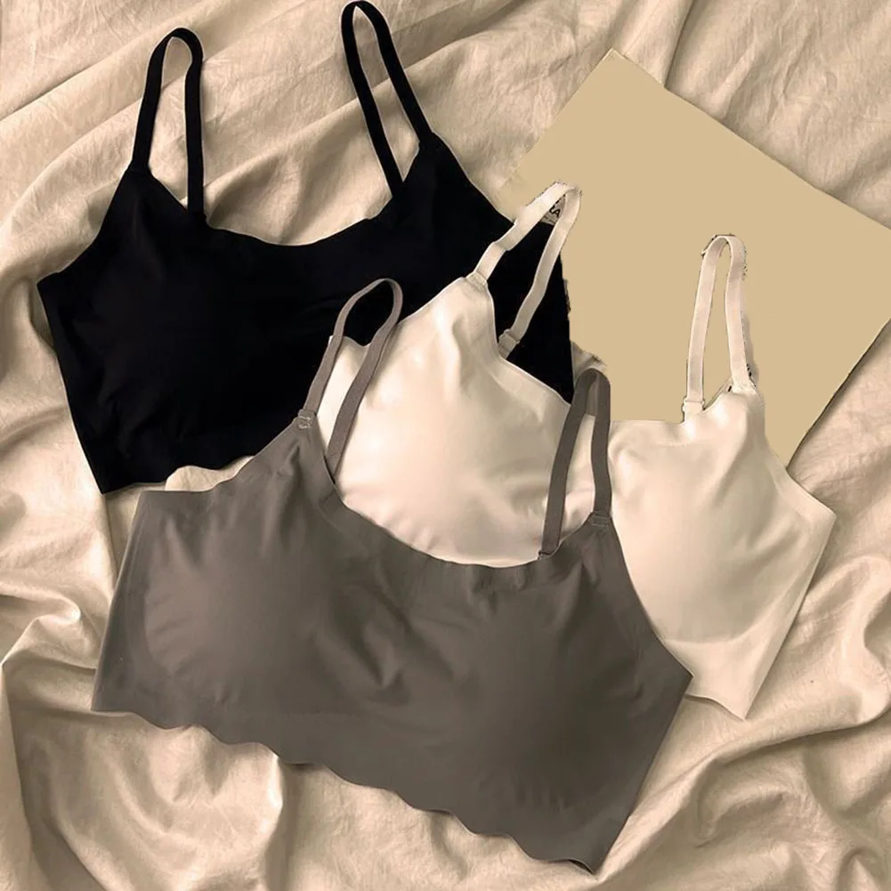 Seamless Scalloped Edge Bra And Panty Set For Women, Gray Black White Skin-Friendly Wireless Comfortable Lingerie Set