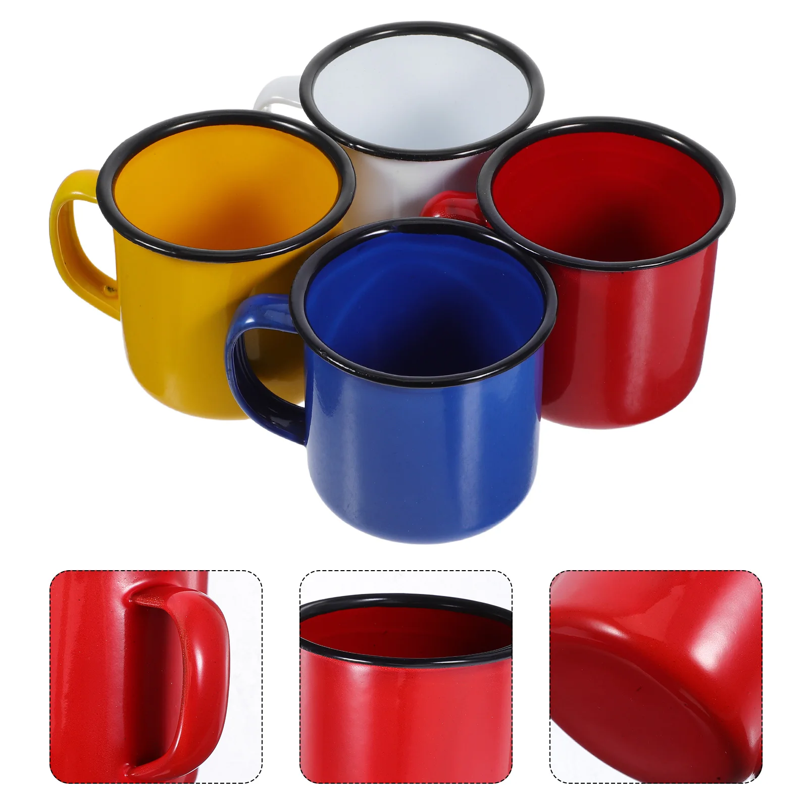 

4pcs Enamel Drinking Mugs Retro Cups Red Yellow White Blue Outdoor Camping Travel Tea Coffee Glassware