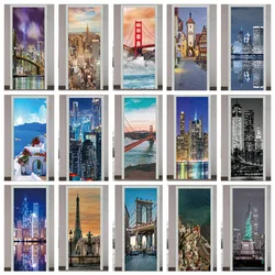 Self-adhesive New York Building City Scenery Door Sticker Wallpaper Mural Removable Vinyl Home Decor Art Decal Staircase Poster