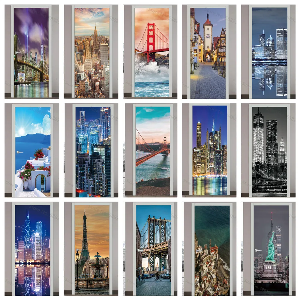 Self-adhesive New York Building City Scenery Door Sticker Wallpaper Mural Removable Vinyl Home Decor Art Decal Staircase Poster