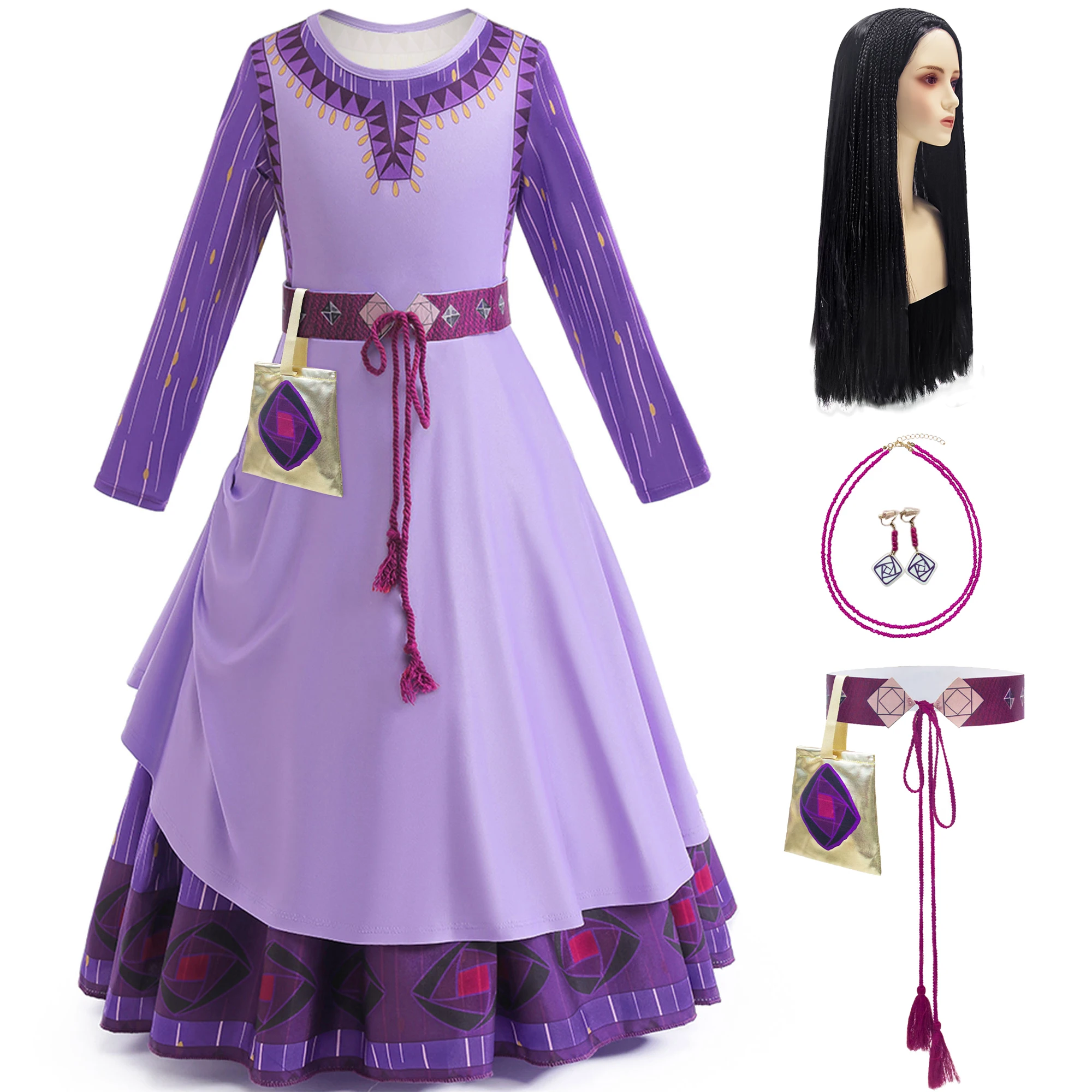 Halloween Cosplay Princess Wish Asha Costume for Girls Carnival King Queen Kids Easter Birthday Party Dress UP Chindren Fancy