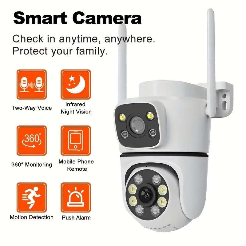 

Беспроводная умная уличная камера видеонаблюдения с двумя объективами, обнаружением человека, цветным ночным видением, Wi-Fi 2.4G, автоматическим отслеживанием и управлением через мобильное приложение