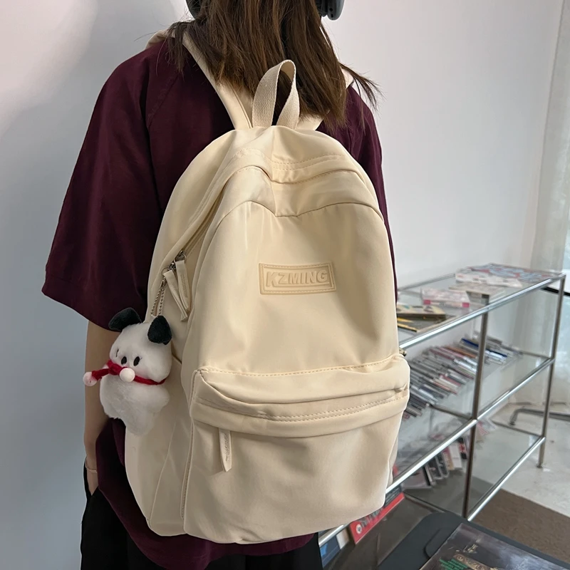 

Waterproof Nylon Backpack for Women Simple Solid Color Bookbag Travel Backpack for Student Girls Shoulder School Bag Female Sac