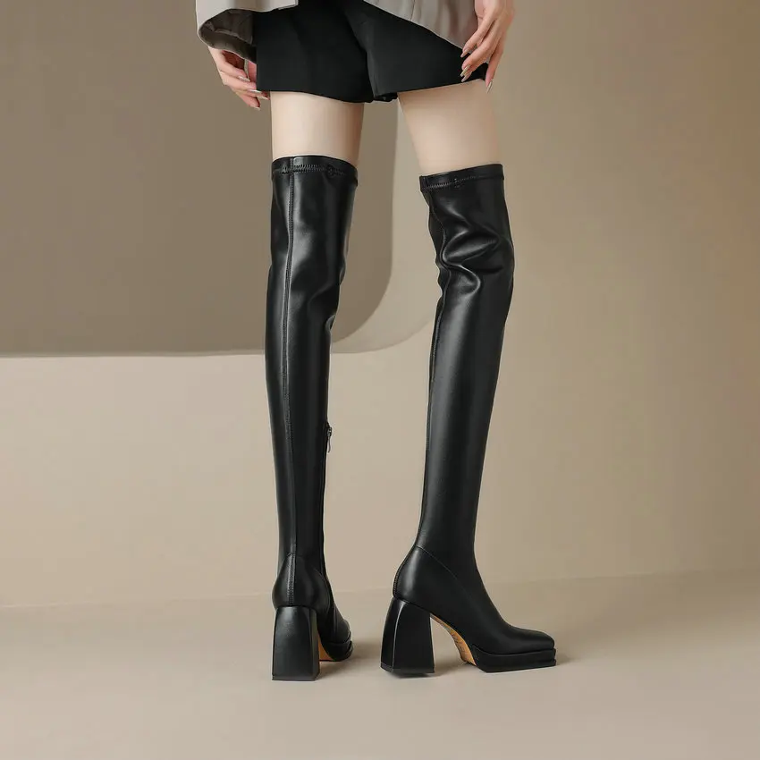 QUTAA 2024 Fashion Platforms Women Over The Knee Boots Autumn Winter Zipper Slim High Boots Office Lady Party Shoes Size 34-40