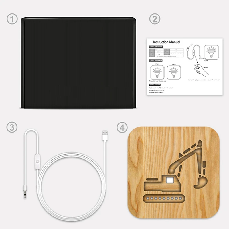 Veilleuse LED avec modèle en ébène, veilleuse en bois, décoration de table, chambre d'enfant