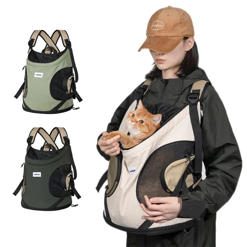 

Cat Small Dog Carrier Breathable Canvas Portable Backpack Puppy Kitten Travel Chest Sling Bag Pet Front Cross Shoulder Strap