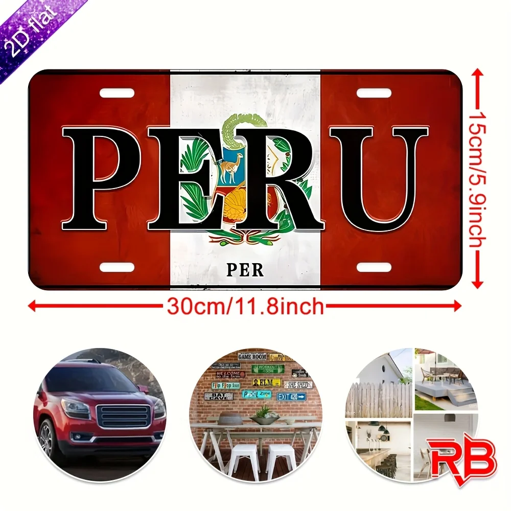 Aluminum Painting Peru National Flag Vintage License Plate Style Metal Tin Sign Wall Decor For Home Bar Man Cave Peru Travel Sou