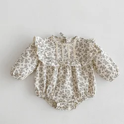 2024 Spring New Korean Style Toddler Baby Girl Romper Long Sleeved Cotton Print Newborn Baby Jumpsuit 0-24M Children Clothes